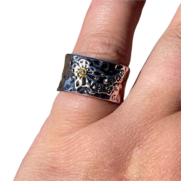 ARTISAN HANDMADE SILVER TONE METALWORK BUTTERFLY CHERRY BLOSSOM RING - Picture 2 of 9